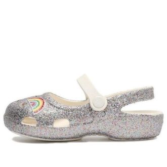 Crocs (PS) Sandale sport lucioase cu toc plat pentru exterior, argintii 206370-93R