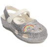 Crocs (PS) Sandale sport lucioase cu toc plat pentru exterior, argintii 206370-93R