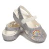 Crocs (PS) Sandale sport lucioase cu toc plat pentru exterior, argintii 206370-93R