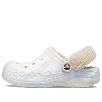 Crocs (WMNS) Saboți marmorat cu căptușit Baya Fuzz Strap „White Multi” 209241