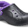 Saboți Crocs Baya căptușiți cu curea Fuzz „Black Purple” 20663309V