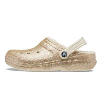 Saboți Crocs Classic cu sclipici „Gold White” 205842-93S