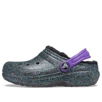 Saboți cu căptușeală Crocs (GS) Classic „Black Purple Sparkles” 205937-9BD
