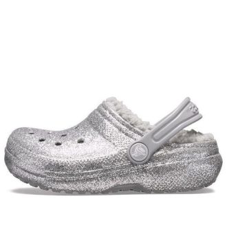 Saboți cu căptușeală cu sclipici Crocs (GS) „Silver Grey” 205937-00N