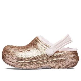 Saboți cu sclipici cu căptușeală Crocs (GS) „Gold Pink” 207462-2UB