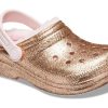 Saboți cu sclipici cu căptușeală Crocs (GS) „Gold Pink” 207462-2UB