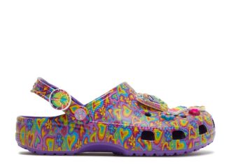 Saboți Lisa Frank x Classic „Neon Purple Multi Hearts”