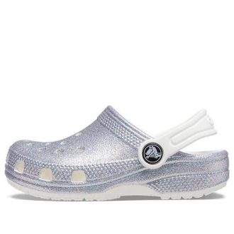 Sandale Crocs (GS) Classic cu sclipici „Alb argintiu” 206993-94S
