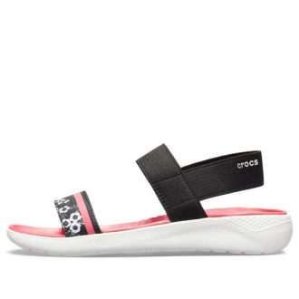 Sandale Crocs (WMNS) LiteRide Pattern pentru exterior, cu vârf deschis, negru și roșu, „Black Red” 205868-066
