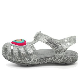 Sandale plate cu sclipici Crocs (GS) Isabella „Grey Silver” 205038-040 Sandale plate cu sclipici Crocs (GS) Isabella „Grey Silver” 205038-040